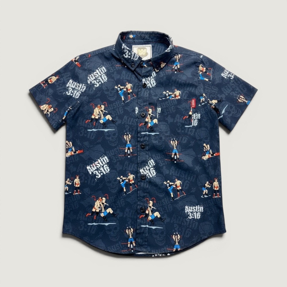RSVLTS‎ WWE Austin 3:16 Shirt Kids Size 5 Gray Good Wrestling Button Down